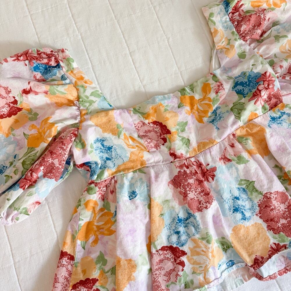 Buddy Love Alana Puff Sleeve‎ Square Neck Peplum Crop Carnation Floral SMALL